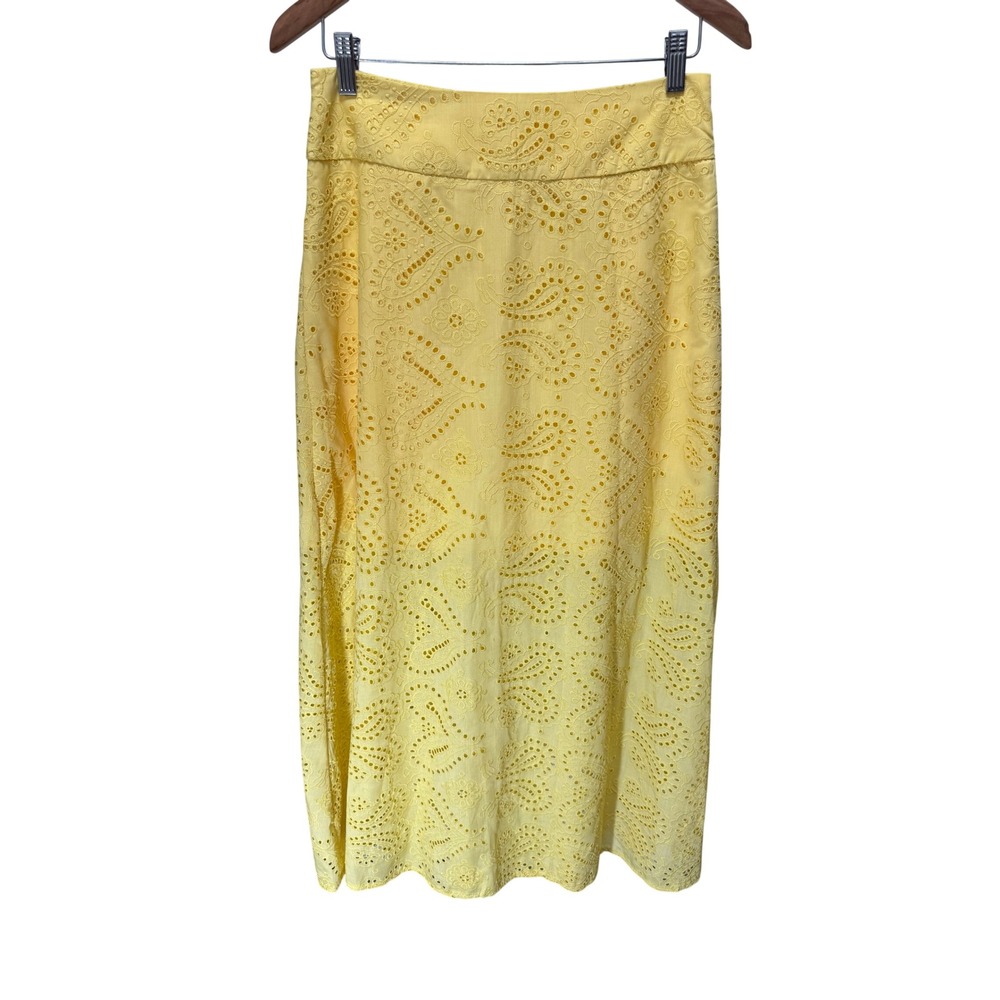Yellow Maxi Skirt Size Medium Eyelet Paisley Boho Romantic Lined Pockets Summer